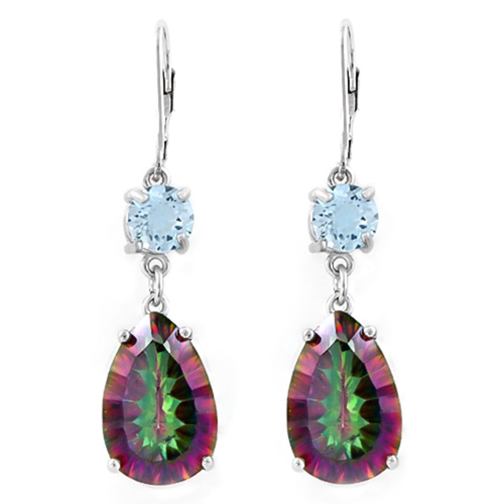 Earrings 2.06 Ct Blue Topaz & 11.08 Ct Gemstone